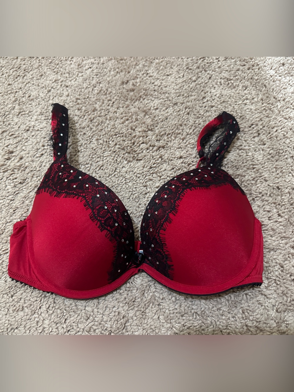 Ambrielle Red & Black Lace Push-Up Bra